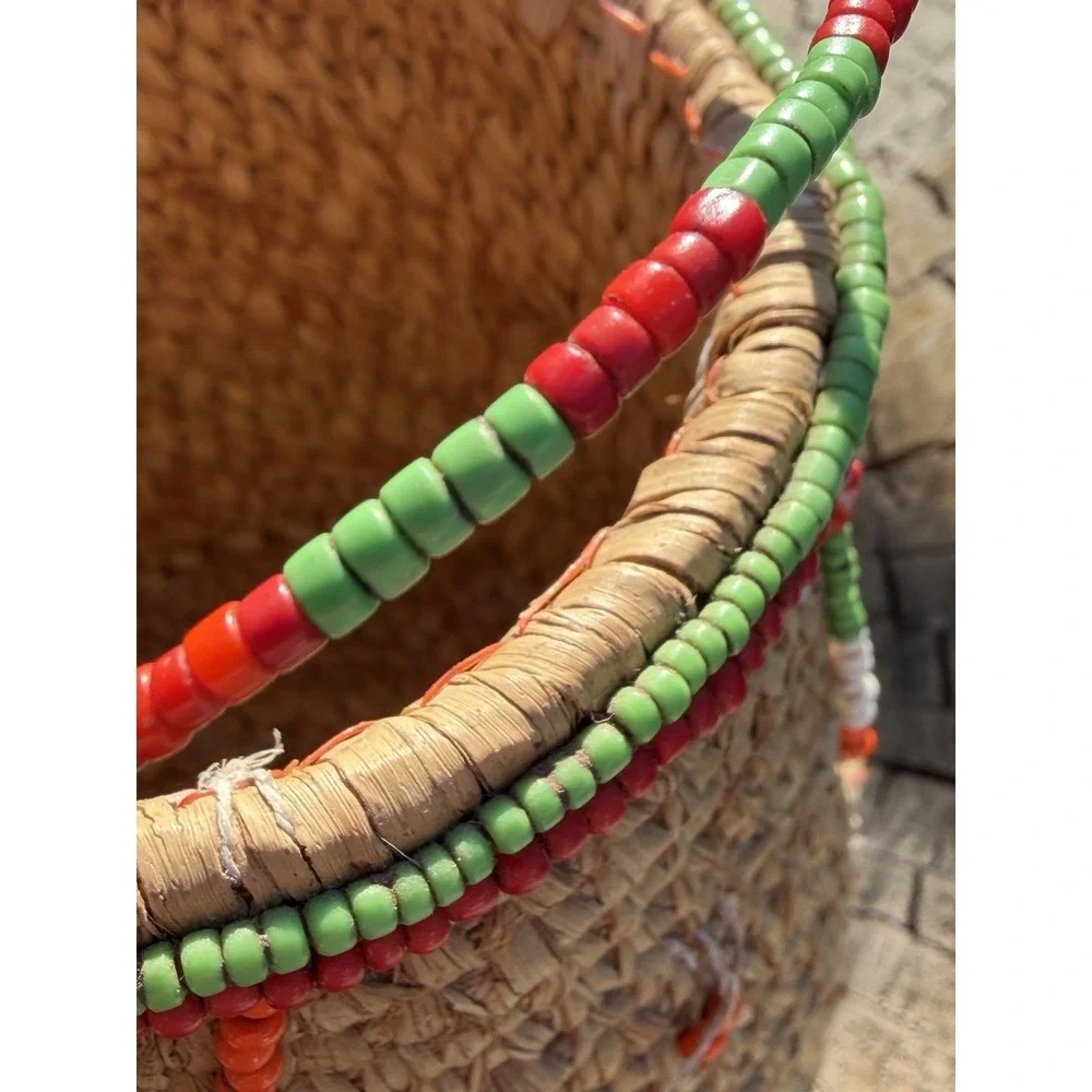 Old Expertly Handwoven‎ Beaded Basket – Glass Trade Beads – 4.5